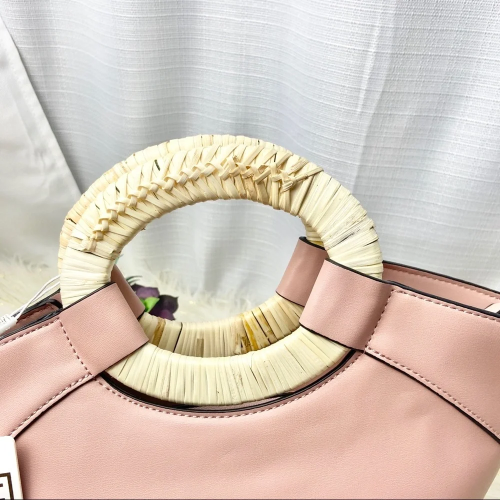 NWT•Urban Expressions•pink Blush satchel wood rattan wrapped handles